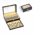 Double layer black leather jewelry display box with clear window and 24 compartments - 24-Slot Pen Box (Black/Beige)