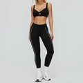 Ensemble de yoga noir 2 pièces avec brassière torsadée et legging à rayures blanches - S / Soutien-gorge de sport + Leggings / Noir Premium