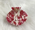 Minimalist marble pattern seashell hair claw clip with golden metal accents and red white finish - Rose Red