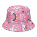 Pink kids bucket hat featuring cartoon unicorn and rainbow prints for sun protection - 51-52CM(2-4 Years Old) / Rainbow Unicorn