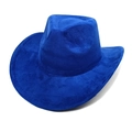 Detail of royal blue faux suede cowboy hat with curved brim and classic crown - M (56-58cm) / Royal Blue