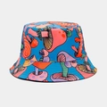 Blue mushroom pattern bucket hat featuring colorful psychedelic cartoon illustrations - M (56-58cm) / Color Y-21