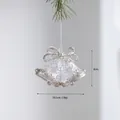 Silver glitter bell Christmas ornament with bow, 10.5cm width acrylic holiday decoration - 41779-Bell