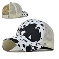 Cow print ponytail baseball cap with beige mesh and elastic criss-cross back design - Adjustable / Cow White