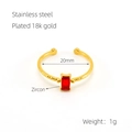 Anello in acciaio inossidabile placcato oro 18k con zircone rosso rettangolare - Aperto Regolabile / Rosso