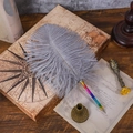 Rainbow gradient feather quill pen with vintage carved base and ostrich plume feather - Gray