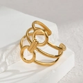 Minimalist gold woven geometric open ring for women with polished multi-layer lines - Line Wrap Style (JZR738-A)