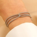 Elegantes mehrlagiges Silberarmband mit minimalistischem dreireihigem Box-Chain-Design - Silber Dreilagige Feine Box-Kette (7607)