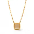 Collier chaîne trombone dorée avec pendentif carré en pierre œil-de-chat marron clair - Or Brun Clair (KCD994)