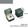 Dark green PU leather crown ring box with cream velvet lining and gold metal accent - Ring Box / Dark Green