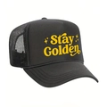 Cappello trucker nero con stampa Stay Golden e rete traspirante sul retro - Tutto Nero