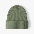 Bonnet en maille vert armée avec texture à côtes épaisses et revers élégant pour hiver - Taille unique / Vert Herbe