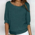 Dunkelgrüner Strickpullover für Damen mit U-Boot-Ausschnitt und Fledermausärmeln - 3XL / Oberteile / Dunkles Blaugrün