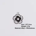 Ciondolo a cuore con rosa fai da te in smalto nero e strass lucidi 1,9x2,2cm - Stile 7 Camelia / Cornice Argentata