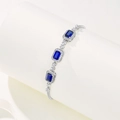Elegant S925 sterling silver bracelet with three rectangular blue gemstones and diamonds - 925 Silver / Cultivated Sapphire Bracelet