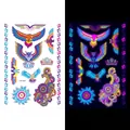 UV glowing temporary tattoo stickers with owl and eagle patterns in normal and neon light - Fluorescent DWYG-002