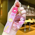 Pink liquid rabbit keychain featuring a cute milk tea floating ball and candy strap - Pink Cheese Stick Airplane Cloth