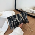 Crossbody envelope bag with black and white crocodile texture and gold chain strap - Black