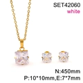 Gold plated stainless steel jewelry set with white square zircon necklace and earrings - Gold-White Stone