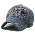 Cappellino vintage blu e grigio con ricamo a squalo e dettagli effetto usurato - Regolabile / Grigio