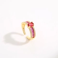 18K gold plated adjustable ring with red oval ruby and pink cubic zirconia accents - Adjustable Open / Rose Gold