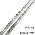 Silver stainless steel Cuban link chain necklace, 550x7mm size, 45g weight, curb link style - 7mm x 550mm(KN232956-ZZ)
