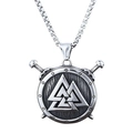 Vintage Viking necklace featuring stainless steel round shield and crossed swords pendant - Viking Shield Double Sword Pendant - No Chain (F0109)
