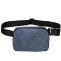 Water-resistant blue marble nylon belt bag with adjustable strap and silver zipper - Blue Camouflage