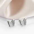 Silver butterfly earrings in polished and frosted stainless steel on pink silk - Steel