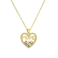 Gold heart necklace with MOM letter design and colorful crystal gems on white background - Gold MOM Letter Colorful Zirconia Heart