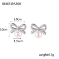Detailed size chart for silver bow pearl earrings featuring 2.0cm width and 6.7g weight - Silver Bowknot With Artificial Pearl Style (BE46739A2G0)