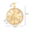 Pendentif coquillage soleil et lune 25mm plaqué or 18K avec zircones pour bijoux DIY - Disque Symbole Coquillage