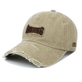 Vue détaillée de la casquette vintage avec broderie ANGELS et effet usé vieilli - Réglable / Kaki