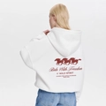 Oversize white hoodie for women featuring red wild spirit horse graphic print on the back - S / White