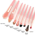 8-delige mini make-up borstelset in roze met roségouden huls voor gezicht en oog make-up - 8-Delige Set / Koraal Oranje/PVC Tas