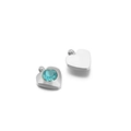 Set di ciondoli a cuore in argento lucido con una pietra di zircone blu chiaro rotonda - 6mm / Cuore Acciaio Blu