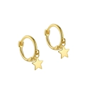 Polished S925 sterling silver hoop earrings with gold finish and star-shaped pendants - ERH134 Gold Plated
