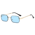 Retro octagonal gold metal sunglasses with blue translucent lenses in 45-degree view - Gold Frame Blue Lenses