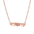 Rose gold Mom necklace with heart-shaped pendant featuring inlaid white cubic zirconia - Rose Gold Style (G-313)