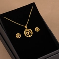 Conjunto de collar y pendientes árbol de la vida dorados en caja de regalo de terciopelo - X482
