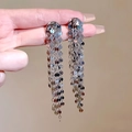 Sparkling long tassel earrings with silver sequins for women evening party and prom jewelry - Silver Sequin Tassel Long Dangle (841)