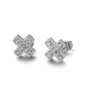 Orecchini a forma di X in acciaio al titanio argento con zirconi bianchi brillanti - Stile Forma X Argento con Zirconia (KE62910-K)