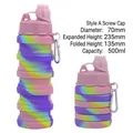 Camo collapsible silicone sports water bottle 500ml with carabiner and spiral lid - Screw Cap/Pink Camouflage