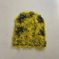 Close-up of fluffy yellow and black knit beanie with distressed fringe texture - 7# Ginger Camouflage