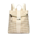 Zaino chic con motivo pied de poule beige e bianco, patta in pelle e chiusura in metallo - Bianco Sporco