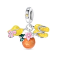 Macro detail of silver bead charms featuring a yellow sun hat and flip-flops with enamel - Ocean Vacation - Beach Vacation Pendant