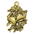 Antique gold Christmas bells charm with bow design for DIY jewelry making - 1pc Bell Bow 17x24mm