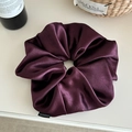 Dark purple satin silk scrunchie with fashion label on white background - Large 22cm / Maroon