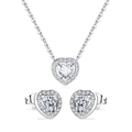 Silver stainless steel heart necklace and earrings set with sparkling zircon inlays - Earrings + Necklace Set / Silver