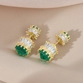 Luxurious gold S925 emerald stud earrings with crystals on soft beige fabric background - Gold (ED65435)